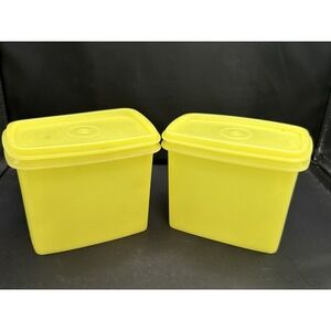 Tupperware~ Vint.Yellow ~Shelf Saver Containers/set Of 2 Canisters‎ #1243 w/Lids